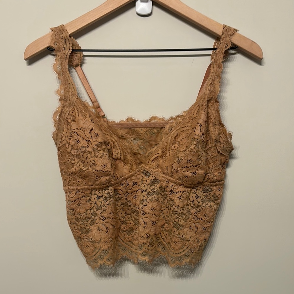 Aerie Lace Bralette in Tan L Large NWT